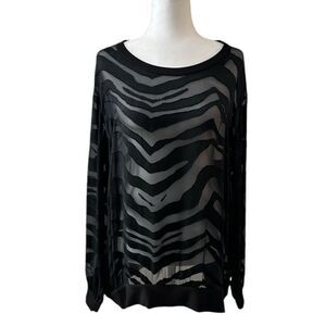 Neiman Marcus Burnout Zebra Sheer Silk Blend  Long Sleeve Top Size Extra Large